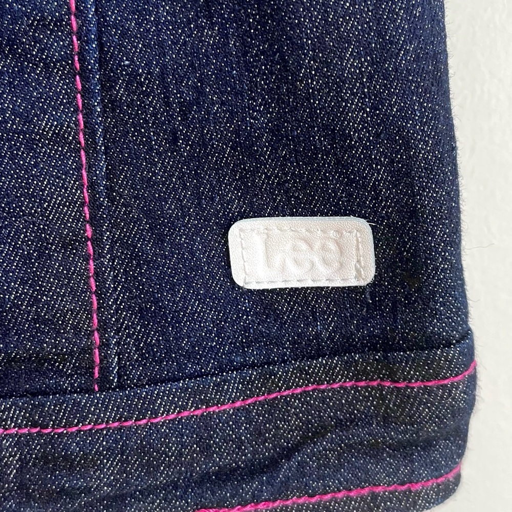 Vintage Y2K Lee Jeans Baby Girl Denim Vest, Rhinestone Buttons, Pink Stitching - Picture 7 of 12